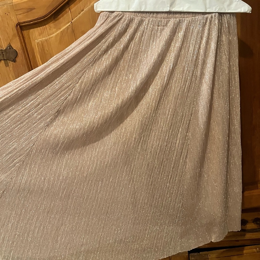 ANTHROPOLOGIE MAEVE METALLIC ROSE GOLD PLEATED ACCORDION MIDI - Size - Medium - Picture 3 of 7